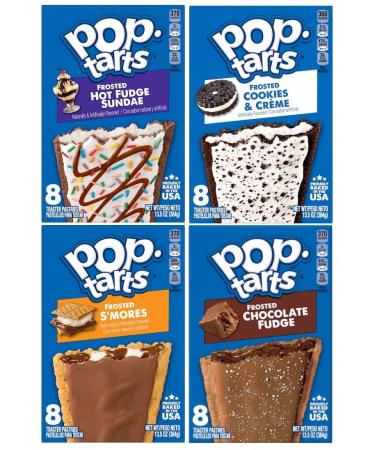 Pop Tarts Frosted Variety, Hot Fudge Sundae, S'mores, Chocolate Fudge, and Cookies & Creme, 13.5 Ounce (Pack of 4) - with Two Make Your Day Lollipops