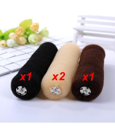 4 Pieces Dutt Pillow Set - Large Donut Hair Bun Maker & Updo Accessories for Girls (Black Brown Cream White) | International Shipping Available - Buy Online on SooperMarket.com