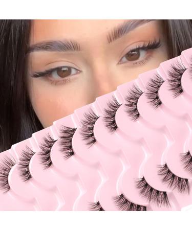 Glowingwin Half Lashes: Cat Eye False Eyelashes, Natural Look, 10 Pairs Corner Lashes, Handmade Reusable Mink Fluffy Lashes - Clear Band Half Lashes-09 - Buy Online on SooperMarket.com