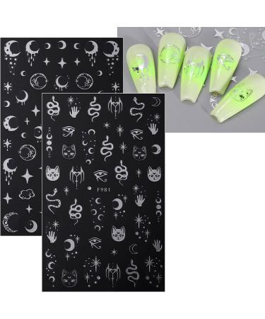 JMEOWIO Self-Adhesive Silver Nail Art Stickers - Moon, Star, Sun Design - 8 Sheets - Buy Online on SooperMarket.com
