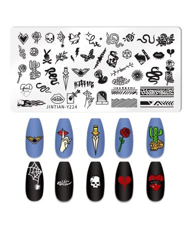 OUBFUUY Snake Series Nail Stamp Plates Nails Art Stamping Plates Snake Lips Flower Animal Nail plate Template Image Plate