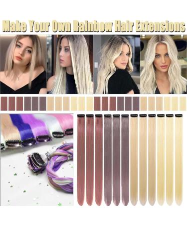 12 Pcs Colored Hair Extensions Colorful Clip in Hair Extensions 22 inch Synthetic Straight Hair Extensions for Kids Girls Women Brown - Buy Online on SooperMarket.com