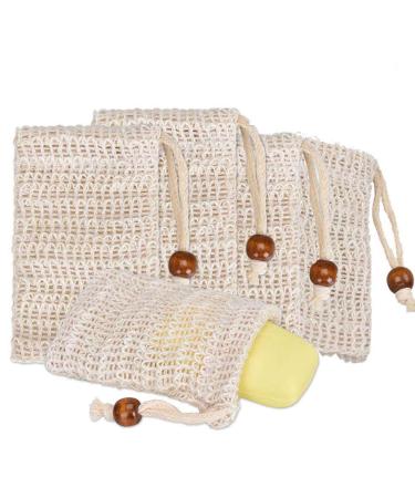 Sisal Soap Saver Bag (5-Pack) Ideal for Scraps & Save Soaps, Natural Fiber Soap Bags for Foaming and Drying The Soap, Organic Soap Bag With Pouch Holder for Shower Bath
