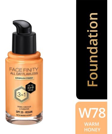 Max Factor Facefinity 3-in-1 All Day Flawless Liquid Foundation SPF 20 - 78 Warm Honey 30 ml - Buy Online on SooperMarket.com