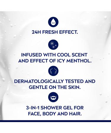 NIVEA MEN Cool Kick Body Wash | 3-in-1 Men Shower Gel (Body Face & Hair) 3x500mL Cool Kick 1 count (Pack of 3) - Buy Online on SooperMarket.com
