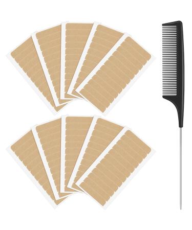 120 Pieces Hair Extension Tape Tabs Double Sided Adhesive Extension Replacement Tapes Strong No-Residue Adhesive Hair Extension Tape with Rat Tail Comb Stainless Steel Pintail Comb for Hair Extensions