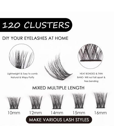 120PC Eyelash Cluster DIY Extension Kit - Natural Look C/D Curl Soft 10-16mm Lengths Applicator & Adhesive Included - Buy Online on SooperMarket.com