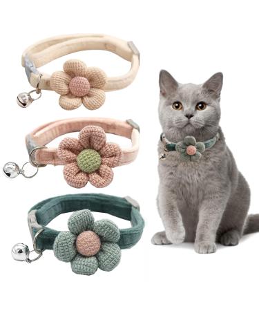 Ruzister 3-pack cat neck bands with flowers-cat neck bands with bells adjustable flower-fly neck bands for boys and girls sweet collar accessories