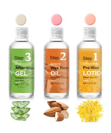 Demine Pre and Post Wax Care Kit Professional Waxing Kit for Women at Home Pre-Wax Cleanser Wax Remover Oil After-Wax Cooling Aloe Vera Gel for Soothing Skin Yellow