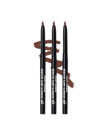 Ruby Kisses Auto Lip Liner Pencil Long Lasting Smooth Application Mechanical Lip Liner Pencil 3 PACK (Brown)