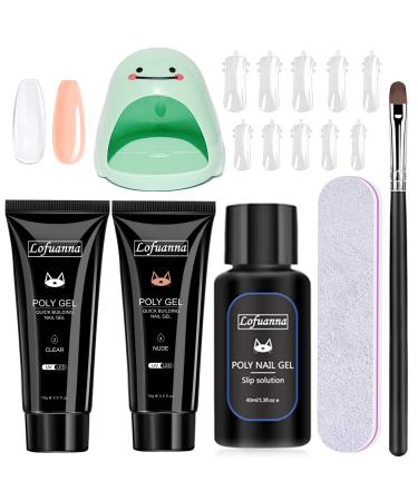Lofuanna Poly Gel Nail Extension Kit, Clear and Nude Poly Extension Gel with UV Nail Lamp and Basic Nail Art Tools Manicure Kit, Beginner Starter Builder Glue Gel Kit DIY at Home Salon Poly Gel Kit