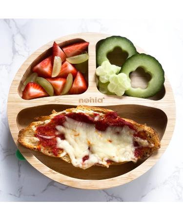 Nohla Bamboo Baby & Toddler Suction Plate Bowl Set with Silicone Spoon - Secure Grip on Smooth Surfaces - Eco-Friendly BPA-Free - Blue - Buy Online on SooperMarket.com