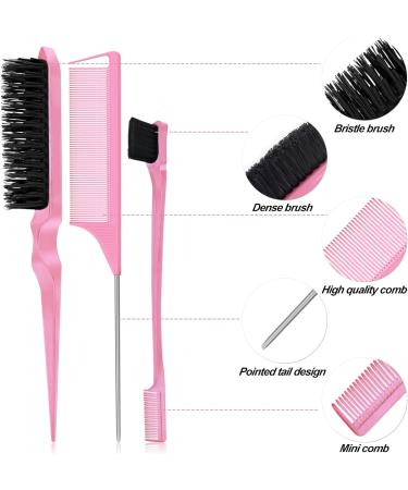 Qufiiry 3 Pcs Slick Back Hair Brush Set - Women's Teasing & Edges Brush for Salon Slicking - Pink - Buy Online on SooperMarket.com