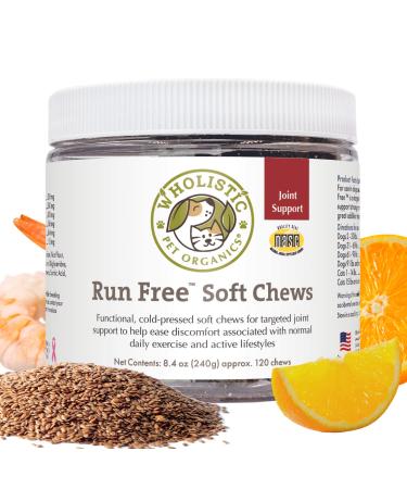 Wholistic Pet Organics Run Free: Dog Joint Health Supplement - Natural Hip and Joint Soft Chews for Dogs Mobility Support - Dog Glucosamine with MSM, Chondroitin 120 Count