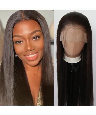 Dark Brown Synthetic Lace Front Wig | Long Straight Chocolate Brown Hair | Pre Plucked with Baby Hair | Heat Resistant Fiber | Cosplay & Daily Wear Wig - Buy Online on SooperMarket.com