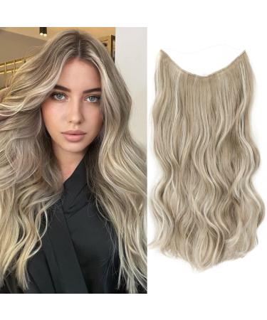 Ash Blonde Invisible Wire Hair Extensions with Adjustable Size 20inch One Piece hair extensions Clip in Hair Pieces for Women 20 Inch Ash Blonde Mix