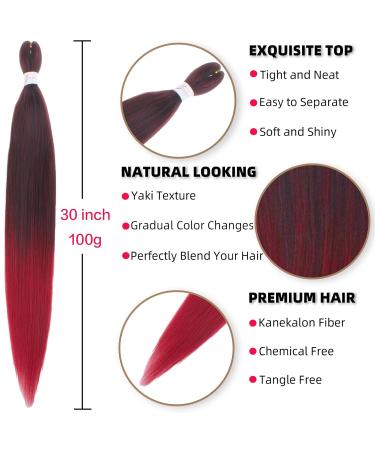 Xusuperb 30 Pre-Stretched Ombre Red Braiding Hair - Knotless Soft Yaki Extensions (6 Pack) - T1B/900 Hair - Buy Online on SooperMarket.com