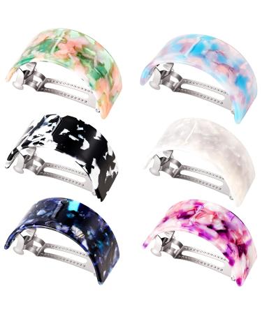 6 Pieces French Hair Barrettes Clip for Women Rectangle Ponytail Hair Barrette Semi Circle Spring Ponytail Tortoise Shell Hair Clip for Women Girl Ladies, Automatic Hair Clip Snap (Vivid Pattern)