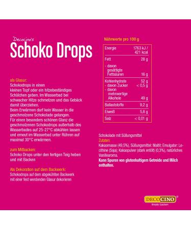 Decocino Chocolate Drops - 75g | 49% Cocoa | Vegan Gluten-Free Palm Oil-Free | Perfect for Decorating Cakes & Cupcakes - Buy Online on SooperMarket.com