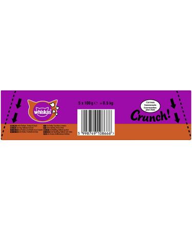 Whiskas crunch for cats- delicious cat snack with chicken turkey and duck taste- suitable for every age group- 5-seat Pack of 100g crunch chicken turkey and duck 100 g (5 pack)