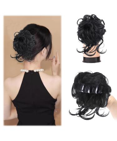 Long beard ball head wig bun grab clip Fluffy natural scrunchie bridal cocktail hairpin Messy Hair Bun Extensions Curly Wavy Hair Scrunchies Ponytail Hair Extensions (Natural Black)