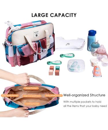 SONARIN Large Capacity Waterproof Baby Changing Tote Bag - Multi-Function Satchel Messenger Bag with Shoulder Strap & Changing Mat, Black & White Petals - Buy Online on SooperMarket.com