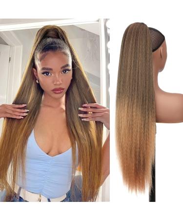 PORSMEER 30 Inch Yaki Straight Drawstring Ponytail Clip In Extensions for Women Kinky Straight Pony Tail Extensions Hair Extensions Ponytail (Black mix blonde) - Buy Online on SooperMarket.com