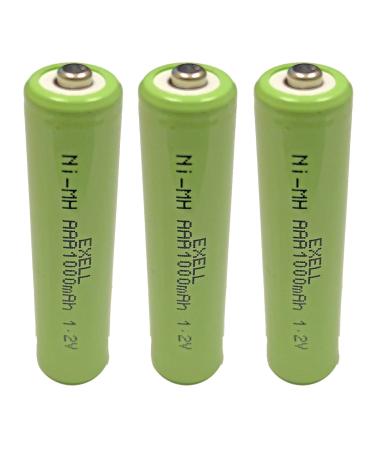(3-PACK) Exell 1.2-Volt Nickel-Metal Hydride Rechargeable Button-Top Battery AAA 1000 mAh Battery Replacement for two radios radio controlled devices tech instruments/equipment