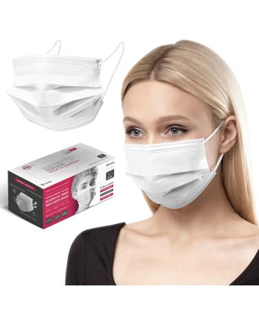 HARD 100 pieces Disposable Face Masks | Made in Germany | Type IIR & CE certified | Breathable Triple Layer - Filtration 99 78% | Elastic Earloops | Mouth Cover - Adults - White 100 Piece standard size (17 5 cm x 9 5 cm) White