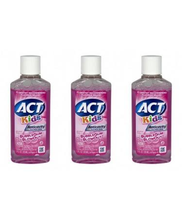 ACT Kids Anti-Cavity Fluoride Rinse Bubblegum Blowout Travel Size 1 Oz (Pack of 3) 1 Fl Oz (Pack of 3)