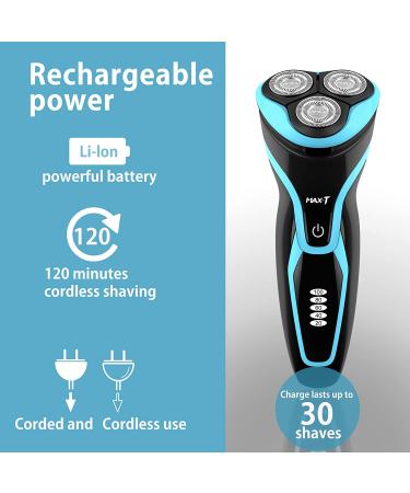 MAX-T Electric Razor for Men - Corded/Cordless Rotary Shaver with Pop Up Trimmer, IPX7 Waterproof, Wet/Dry, Wall Adapter Included - Blue - Buy Online on SooperMarket.com