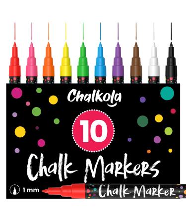 Extra Fine Tip Liquid Chalk Markers (10 Pack) - Dry Erase Marker Pens for Blackboard, Windows, Chalkboard Signs, Bistro - 1mm Tip - 50 Chalk Labels included Extra Fine Tip - 1mm