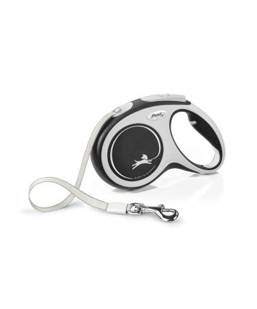 Flexi New Comfort Tape Grey & Black Medium 5m Retractable Dog Leash/Lead for dogs up to 25kgs/55lbs