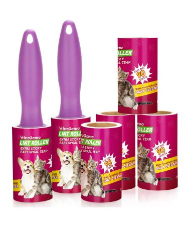 Lint Roller for Pet Hair Extra Sticky 540 Sheets Pet Hair Removal Tool with 2 Upgraded Handles + 6 Rollers Mega Value Set for Clothes Furniture Carpet Dog & Cat Hair Remover (2 Handle +6 Refills)