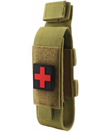 Yoncono Tactical Molle Tourniquet holder portable tq bag military first aid equipment case & trauma medical scissor pocket #1 khaki