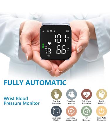Ruord Large LED Backlit Blood Pressure Monitor - Adjustable Wrist Cuff, 99 Reading Memory, Irregular Heartbeat Indicator - Automatic Digital BP Monitor for Home Use - Black - Buy Online on SooperMarket.com