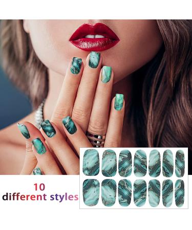 140 Pcs Marble Style Nail Polish Strips with Gradient & Glitter - Self Adhesive DIY Nail Art Decals for Holiday Decor | Includes 2 Nail Files - Buy Online on SooperMarket.com