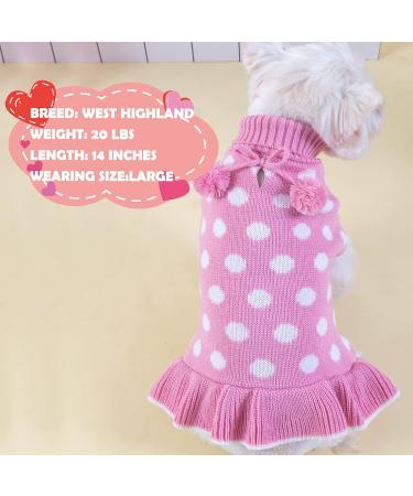 KYEESE Polka Dot Pink Dog Sweater Dress with Leash Hole - Knit Warm Clothes for Small Dogs - Fall/Winter Stylish Pet Apparel (Pack of 1) - Buy Online on SooperMarket.com