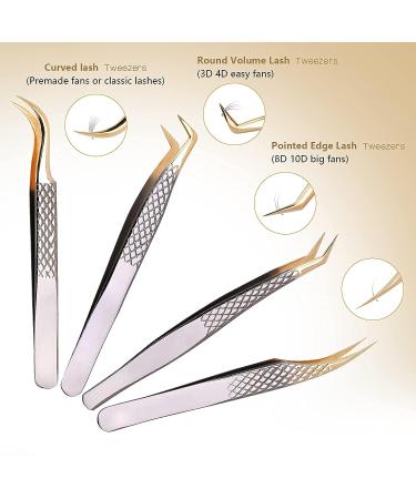 Arclon Lash Eyelash Extension Tweezers Set - 4Pcs Professional Straight and Curved Stainless Steel Precision Tweezers in Black Gold | Lash Extension Supplies - Buy Online on SooperMarket.com