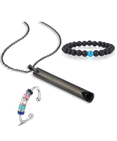 Anxiety Relief Necklace Items Quit/Stop Smoking Aid Breathing Whistles Necklace for Mindful Breathing Stress Relief Meditation Relaxation Calming Down B4:anxiety Relief Items