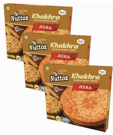 Nuttoz JEERA Khakhra Roasted Wheat Crisps with Cumin Seeds 180g (PACK OF 3) 60.00 g (Pack of 3)