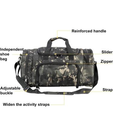 PANS Military Waterproof Duffel Bag with Shoes Compartment - Black Multicam | Tactical Outdoor Gym Bag for Sports Travel & Camping - Buy Online on SooperMarket.com