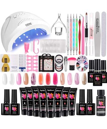 TopDirect Gel Nails Starter Kit with Lamp 8 Colors 15ml Nail Extension Gel + 4 Colors 8ml Gel Nail Polish with Slip Solution 100Pcs Nail Extension Tips All-In-One Nail Set For Beginners 12 Colors