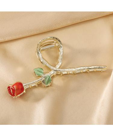 Flower Hair Claw Clip Large Metal Rose Hair Clips Red Rose Barrette Non-Slip Headdress Thick Long Hair Jaw Clips Hair Accessories for Women and Girls Hair Styling Fashion Hair Supplies