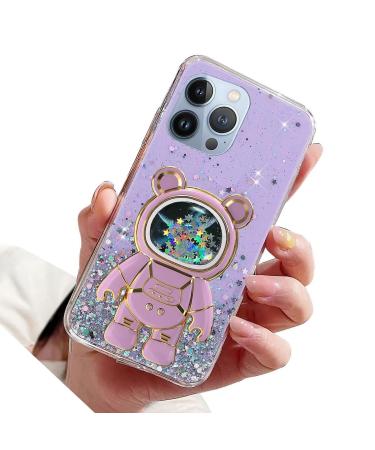Rnrieyta Magon B r Astronaut Stander Shell Glitzer for iPhone 15 Pro Cute Girls D nn Crystal protective cover Treisand Bling Transparent Case Bumper with astronaut holder kickstand purple iPhone 15 Pro purple