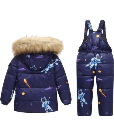 Kids 2-Piece Winter Puffer Jacket and Snow Bib Pants Set | Hooded Down Coat and Snow Pants Outfit | 3-4 Years | Blue - Buy Online on SooperMarket.com
