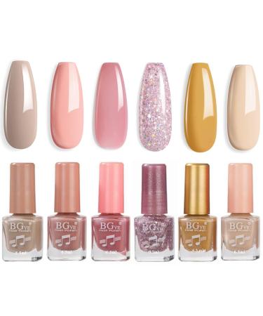 Nude Nail Polish Set - Glitter Nail Varnish Sets - Quick Dry & Long Lasting Pink Glitter 6 Colors Nail Varnish Set - No Need UV Nail Polish Kit Christmas Gifts for Women Girl