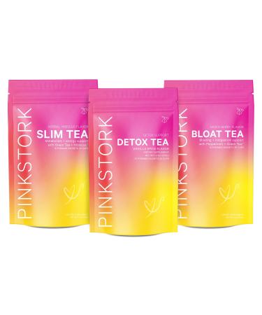 Pink Stork Fit Tea Bundle: Organic Tea Bundle to Support Detoxification, Cleansing, Bloating, Weight Loss for Women, Metabolism, Gas Relief + Digestion, Green Tea, Ginger, Turmeric, Women-Owned