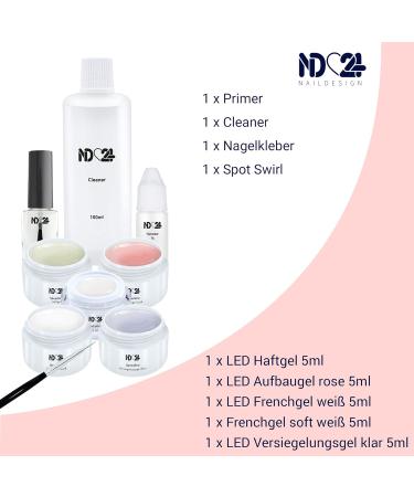 ND24 NAILDESIGN Geln gel Starter Set - Basic French LED Gel Kit with Lamp & Accessories | Vegan & Made in Germany | Perfect for Beginners - Buy Online on SooperMarket.com