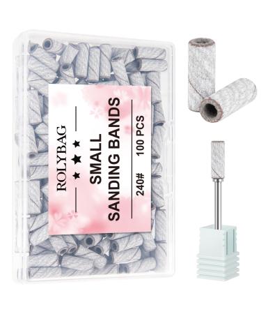 Rolybag 100pcs Small Sanding Bands Nail Drill Bits 240 Extreme Fine Grit Nail File Sanding Bands with 3.1mm Mandrel Bit for Acrylic Nails Gel Removing Shaping Professional Manicures and Pedicure Zebra 240 grit Zebra